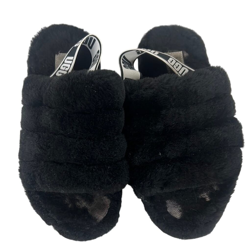 Ugg sz4 black fluff yeah pull on slippers sandal